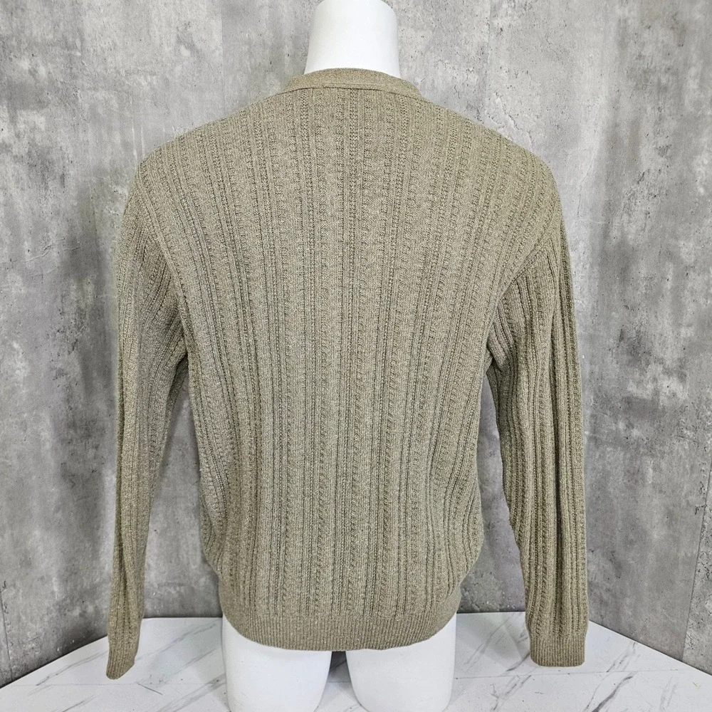 Oscar De La Renta XL Rib Knit Cardigan Sweater Beige Grandpa Quiet Luxury Y2K